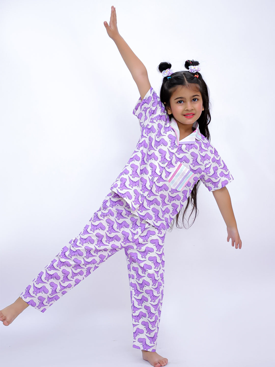 Purple Dino Roar Cotton Night Suit Set