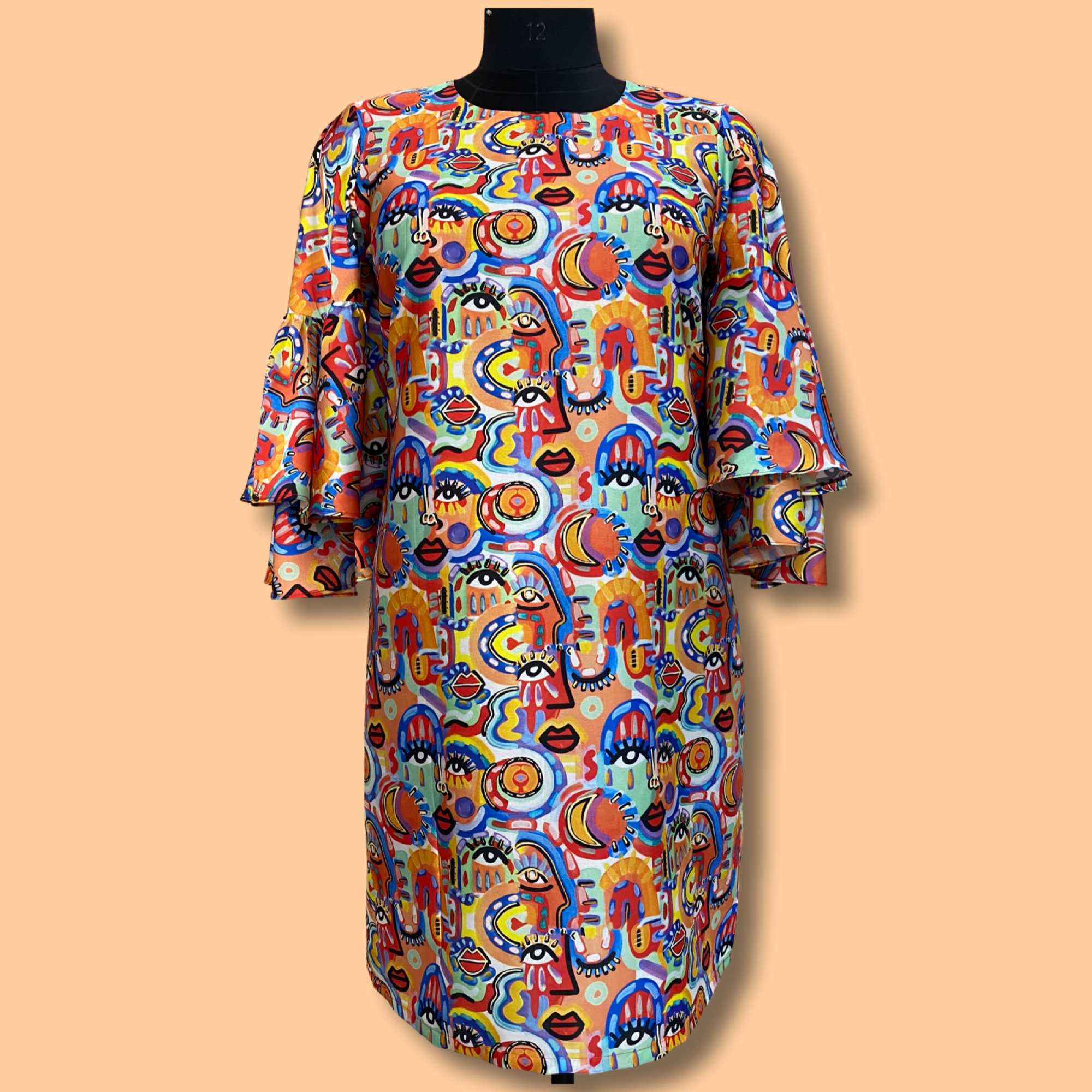 Modern Art Printed Satin Dress
