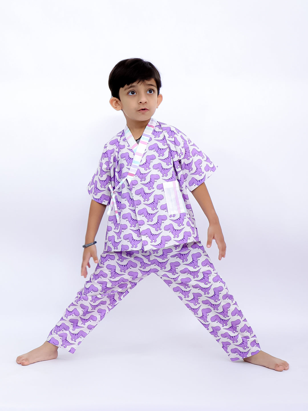 Purple Dino Roar Kimono-Style Nightwear Set