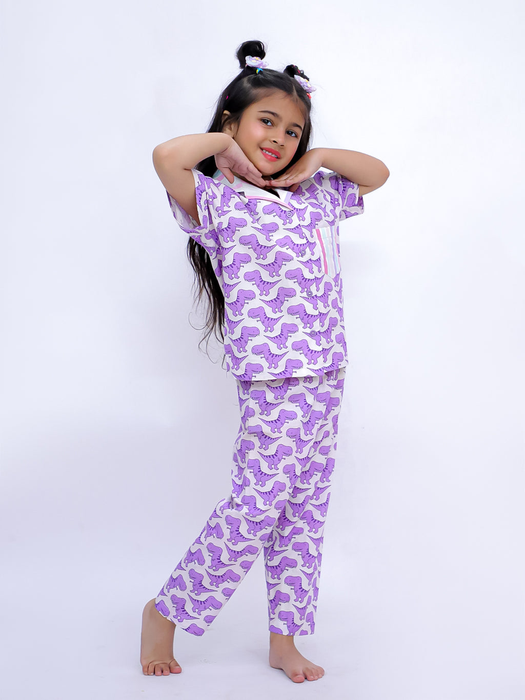 Purple Dino Roar Cotton Night Suit Set