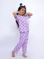 Purple Dino Roar Cotton Night Suit Set