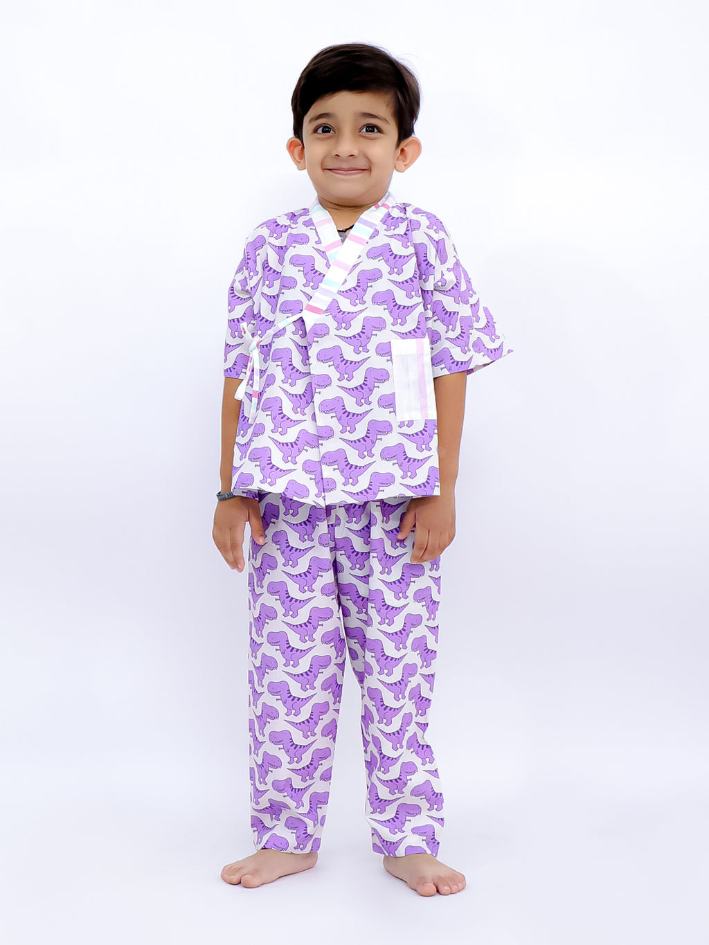 Purple Dino Roar Kimono-Style Nightwear Set
