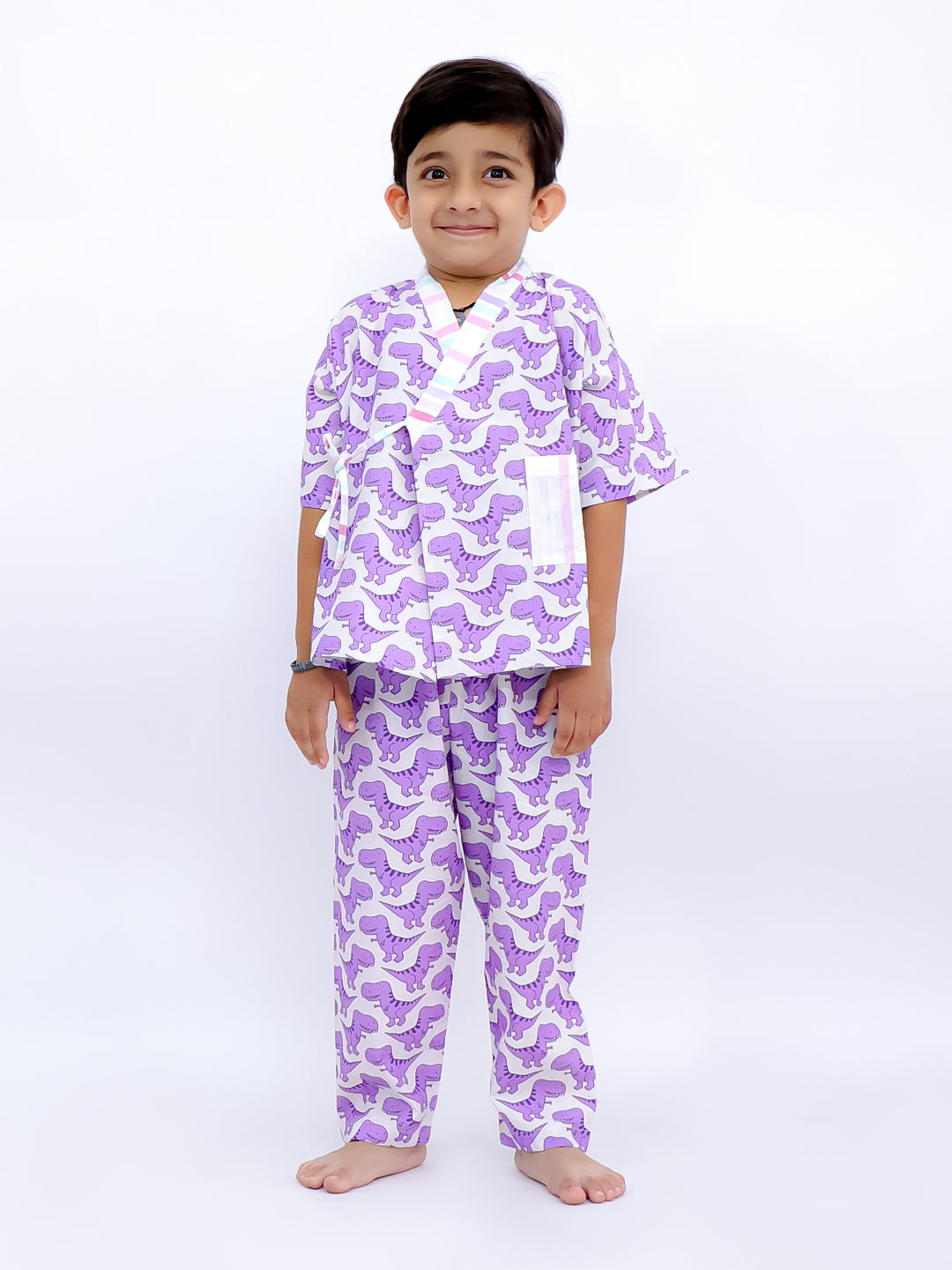 Purple Dino Roar Kimono-Style Nightwear Set