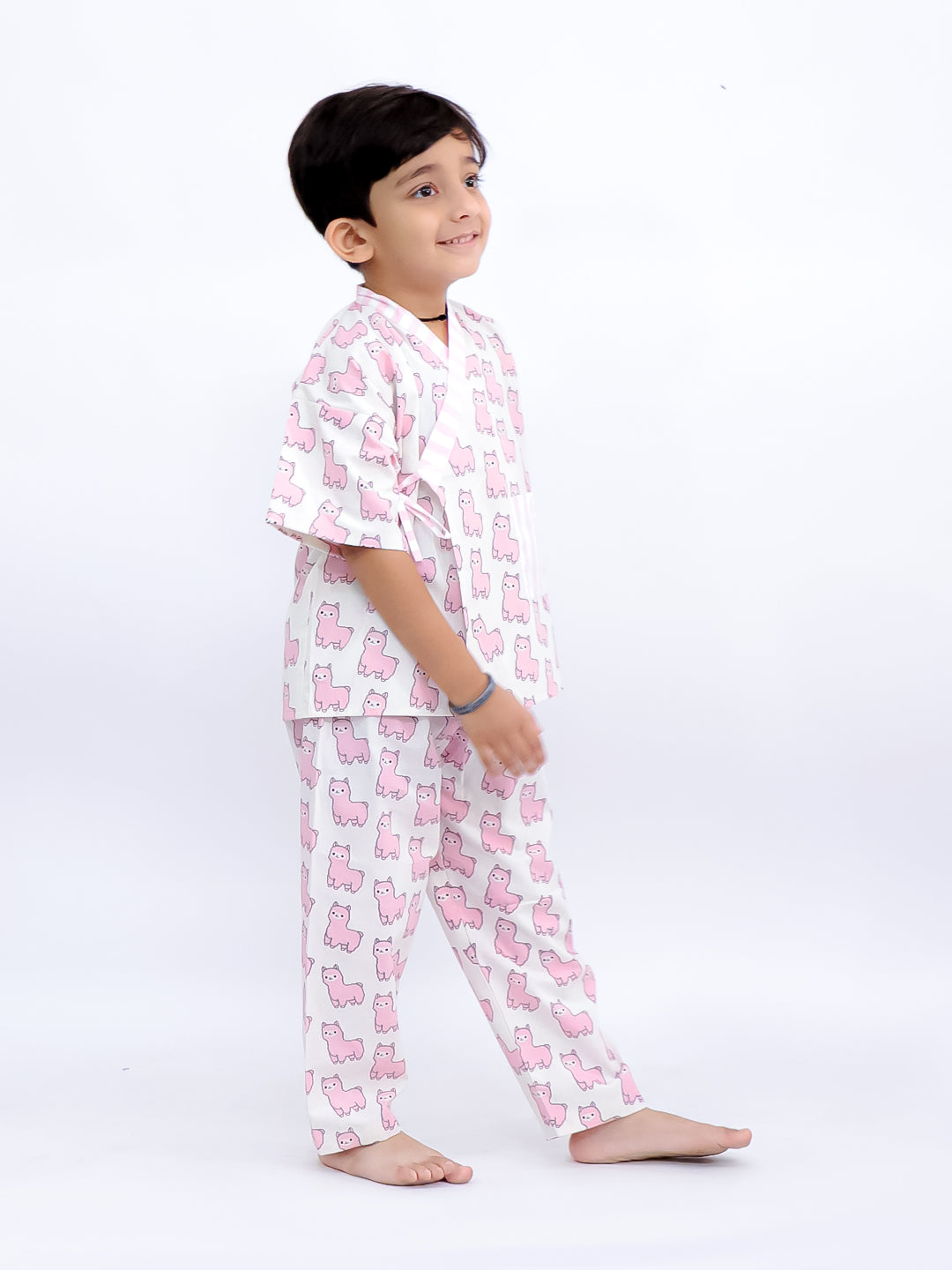 Pink Llama Dreams Kimono-Style Night Suit Set