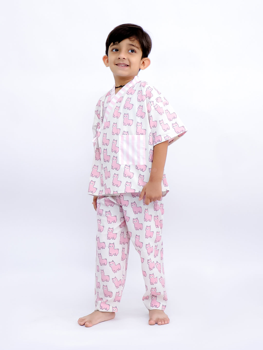 Pink Llama Dreams Kimono-Style Night Suit Set