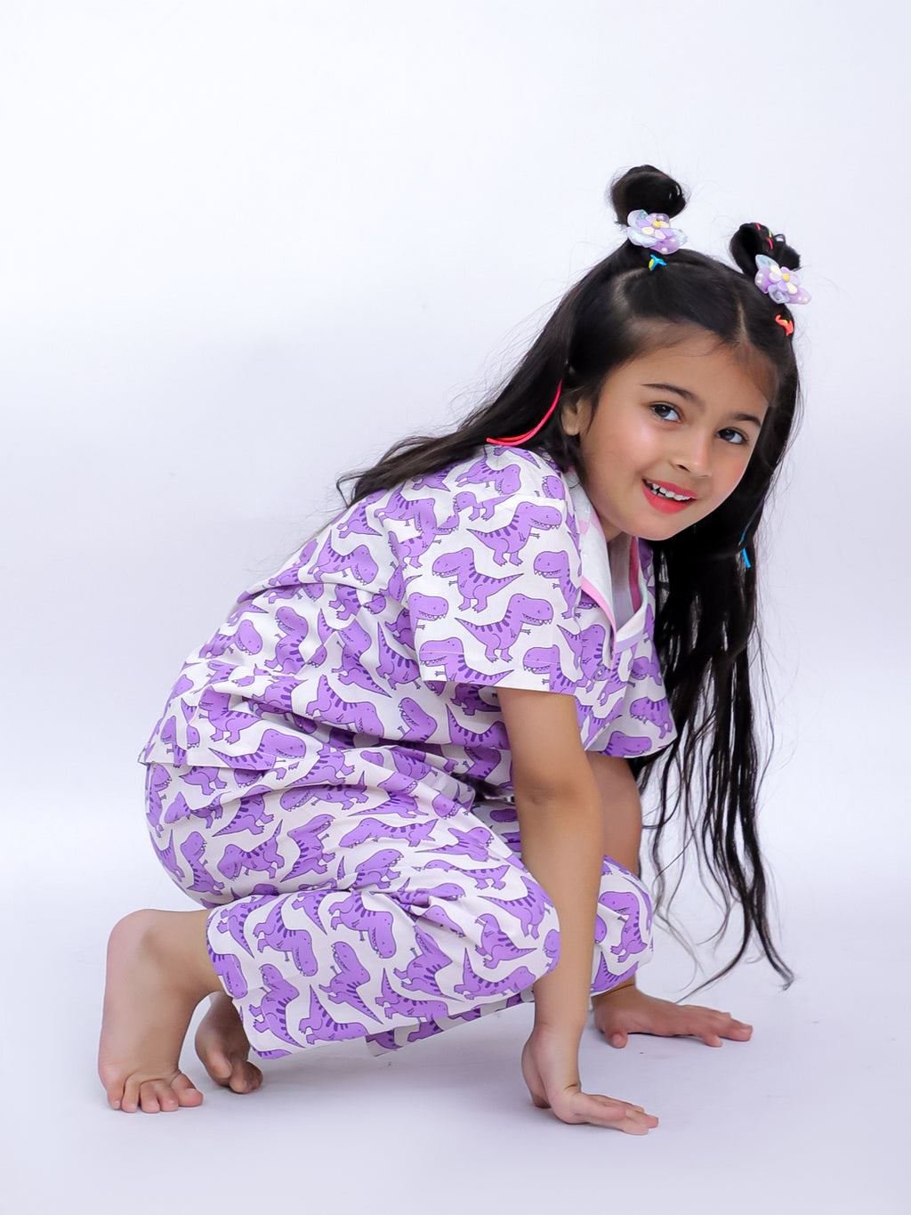 Purple Dino Roar Cotton Night Suit Set
