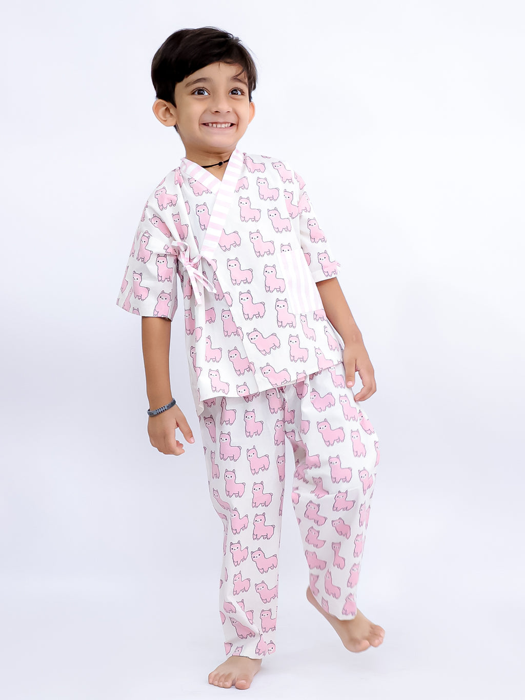 Pink Llama Dreams Kimono-Style Night Suit Set