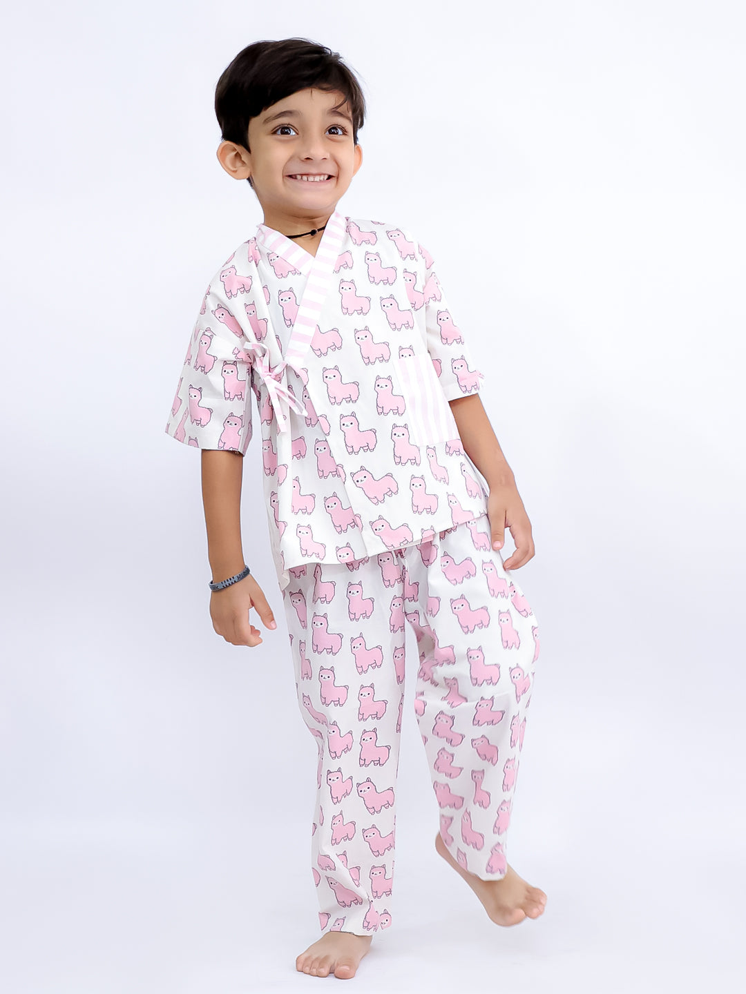 Pink Llama Dreams Kimono-Style Night Suit Set