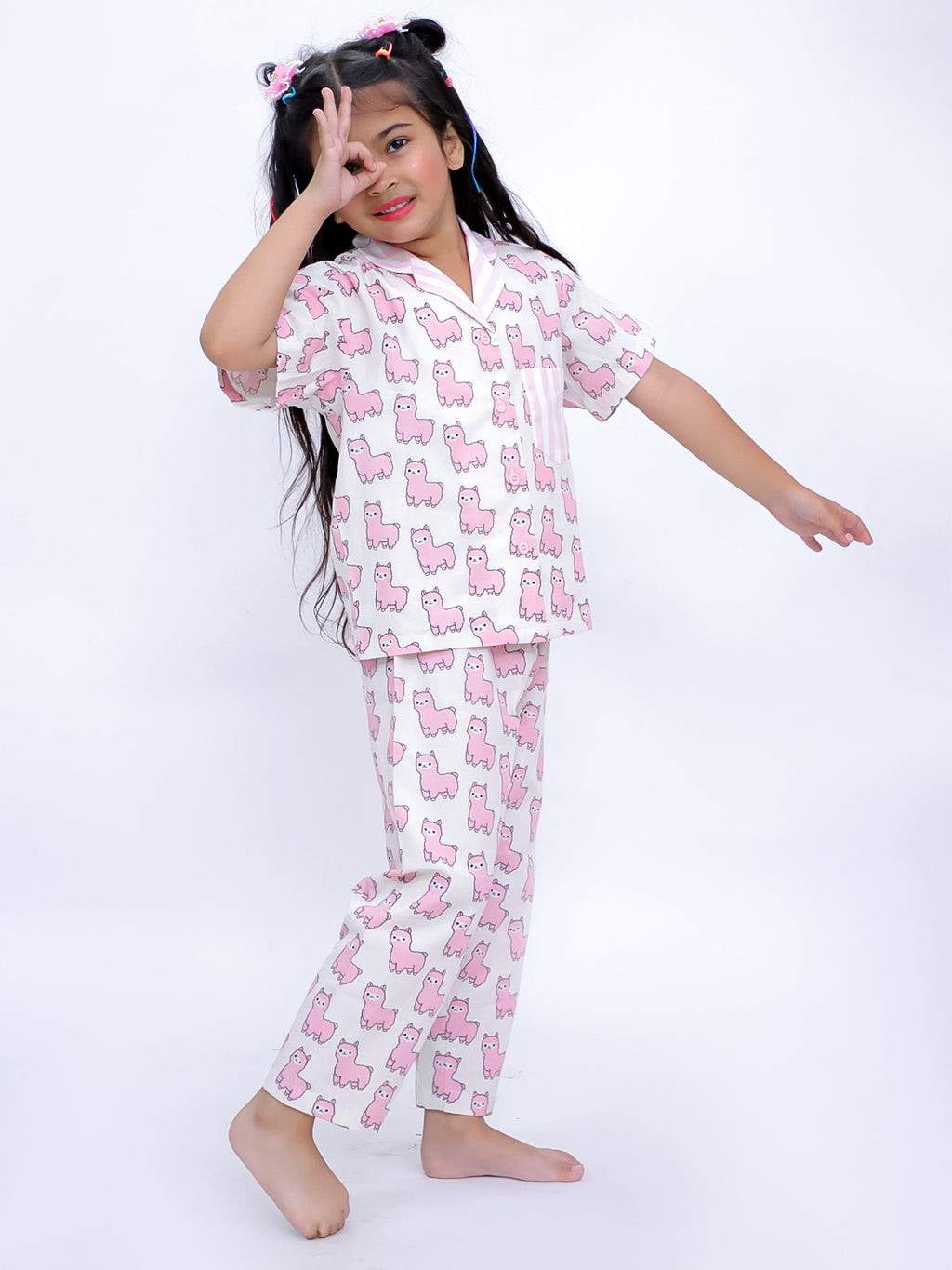 Pink Llama Dreams Cotton Night Suit Set