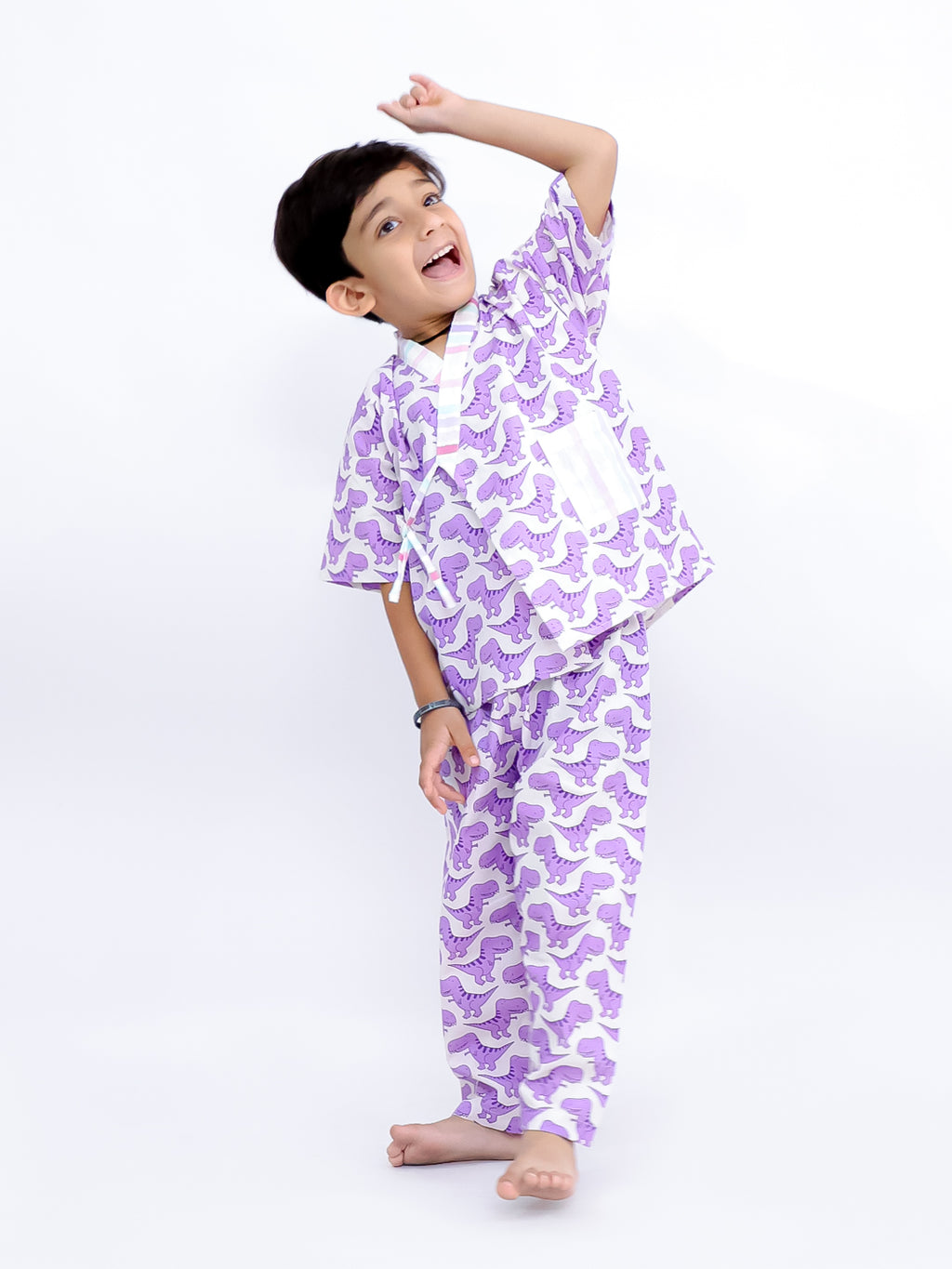 Purple Dino Roar Kimono-Style Nightwear Set