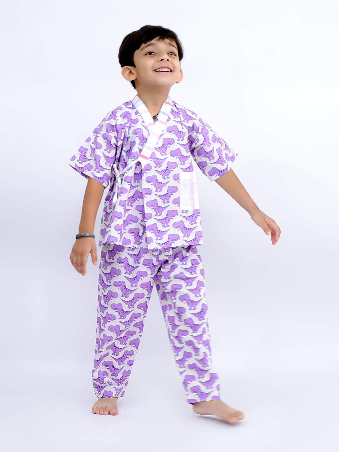 Purple Dino Roar Kimono-Style Nightwear Set