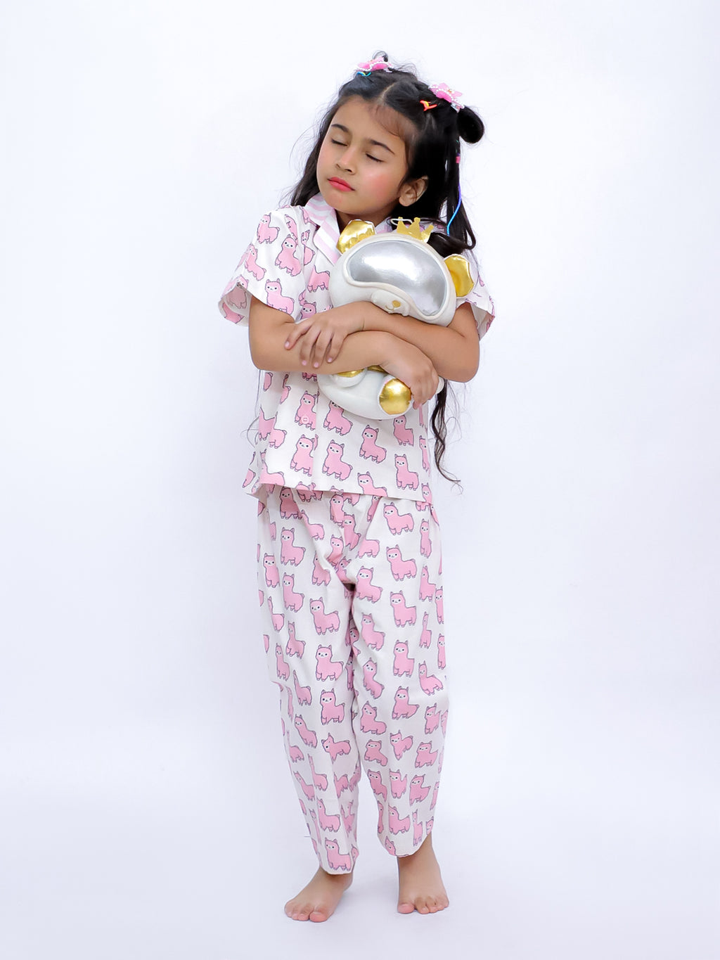 Pink Llama Dreams Cotton Night Suit Set