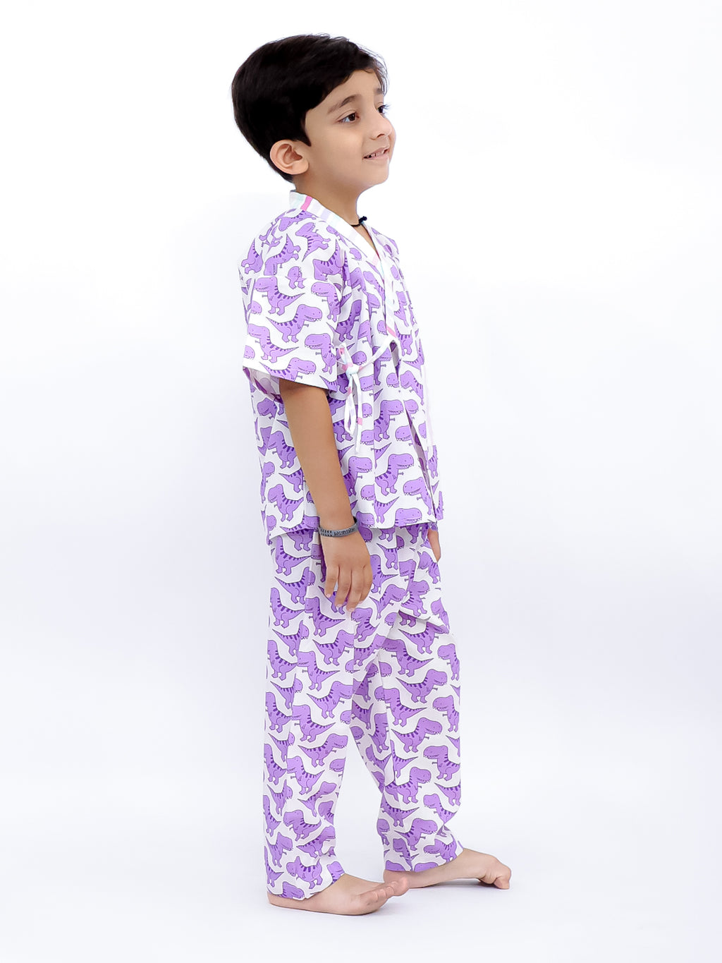 Purple Dino Roar Kimono-Style Nightwear Set