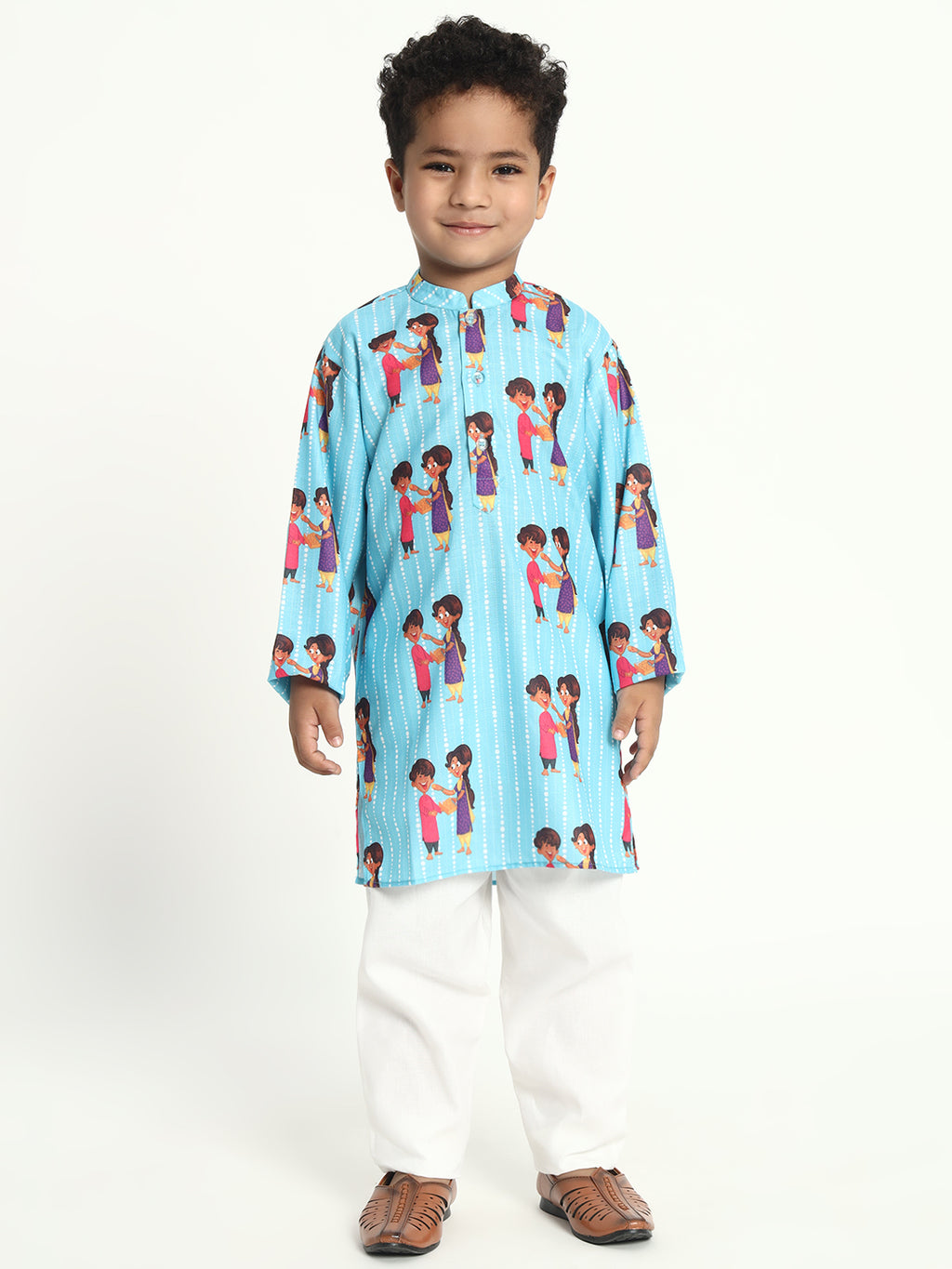 Brother And Sister Rakhi Print Pajama Kurta Set