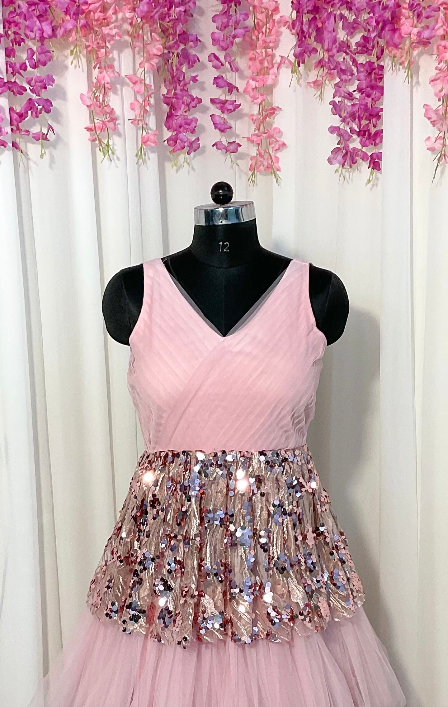 Rose Gold Sequin Bridesmaid Party Dress Evening Gown